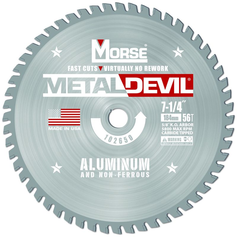 Morse� 7 1/4" 56 Teeth Metal Devil Carbide Tipped Circular Saw Blade (Aluminum Cutting)