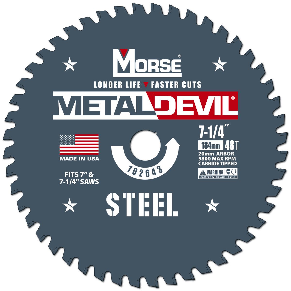 Morse� 7 1/4" 48 Teeth Metal Devil Carbide Tipped Circular Saw Blade (Steel Cutting)
