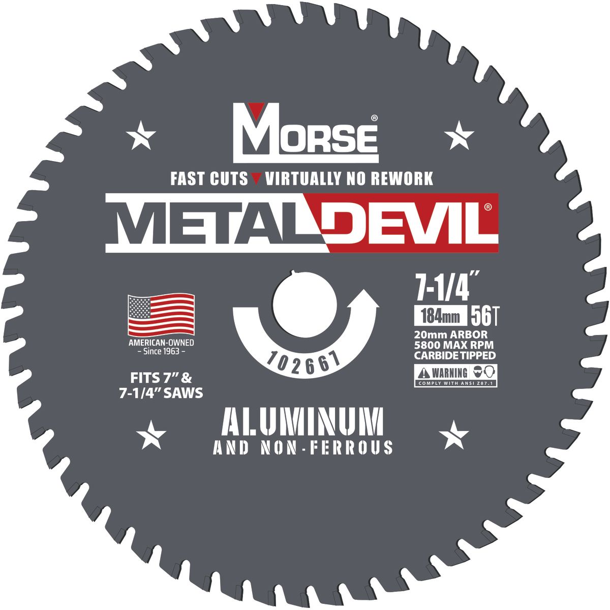Morse� 7 1/4 Morse� 7 1/4" 56 Teeth Metal Devil Carbide Tipped Circular Saw Blade (Aluminum Cutting)