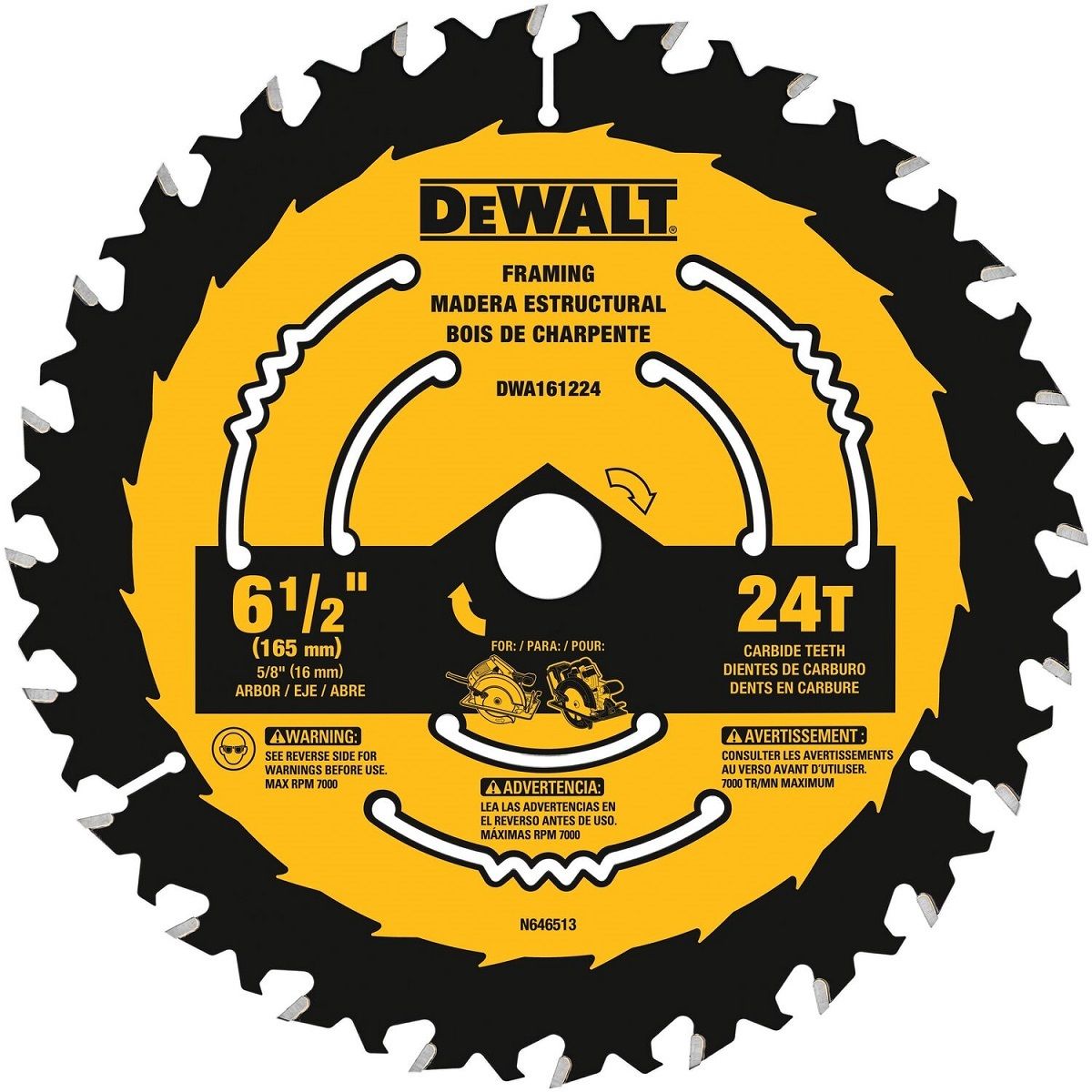 DEWALT� 6 1/2" 24 Teeth Carbide Tipped Circular Saw Blade