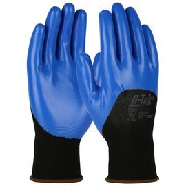 PIP Global Safety® X-Large G-Tek® 15 Gauge Blue Smooth Nitrile Palm Finger And Knuckle Coated Work Gloves With Nylon Liner And Knit Wrist