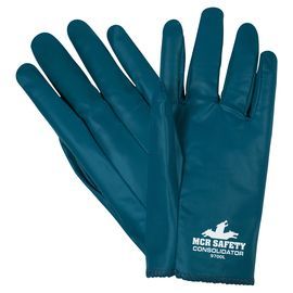 MCR Safety® Medium Consolidator® Blue Nitrile Cut and Sewn Coated Material Coated Work Gloves With Inerlock Cotton Liner And Slip-On Cuff