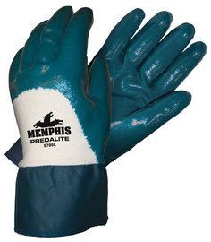 MCR Safety® Large Predalite® Blue Nitrile Full Coated Work Gloves With Interlock Cotton Liner And PVC Safety Cuff