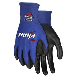MCR Safety® Large Ninja® Lite 18 Gauge Black Polyurethane Palm And Fingertip Coated Work Gloves With Nylon Liner And Knit Wrist