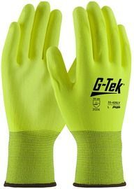 PIP Global Safety® Medium G-Tek® 13 Gauge Hi-Vis Yellow Flat Polyurethane Palm And Finger Coated Work Gloves With Nylon Liner And Knit Wrist PIP Global Safety® Medium G-Tek® 13 Gauge Hi-Vis Yellow Flat Polyurethane Palm And Finger Coated Work Gloves With Nylon Liner And Knit Wrist