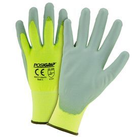 PIP Global Safety® Large G-Tek® PosiGrip® 13 Gauge Gray Flat Polyurethane Palm And Finger Coated Work Gloves With Polyester And Spandex Liner And Knit Wrist