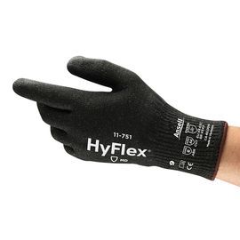 Ansell Size 7 HyFlex® 11-751 Polyurethane Palm And Fingertip Coated Work Gloves With HPPE, Fiber Glass, Nylon And Spandex Liner And Knit Wrist