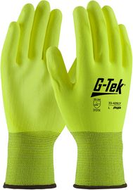 PIP Global Safety® Small G-Tek® 13 Gauge Hi-Vis Yellow Flat Polyurethane Palm And Finger Coated Work Gloves With Polyester Liner And Knit Wrist