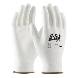 PIP Global Safety® Large G-Tek® 13 Gauge White Flat Polyurethane Palm And Finger Coated Work Gloves With Nylon Liner And Knit Wrist