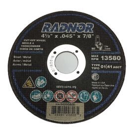 RADNOR™ 4.5" X .045" X 7/8" Aluminum Oxide Type 1 Cut-Off Wheel
