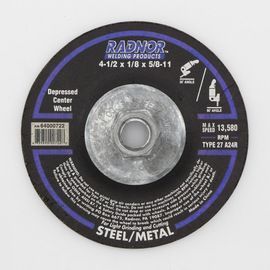 RADNOR™ 4.5" X 1/8" X 5/8" - 11" Aluminum Oxide Depressed Center Type 27 Grinding And Cut-Off Wheel