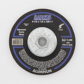 RADNOR™ 4.5" X 1/4" X 5/8" - 11" Aluminum Oxide Depressed Center Type 27 Grinding Wheel