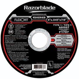FlexOVit® 6 FlexOVit® 6" X .045" X 7/8" Razorblade® 60 Grit Aluminum Oxide Type 1 Cut-Off Wheel