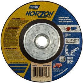 Norton® 4.5 Norton® 4.5" X 1/8" X 5/8" - 11" NorZon Plus® Extra Coarse Grit Ceramic Alumina Type 27 Depressed Center Grinding And Cut-Off Wheel
