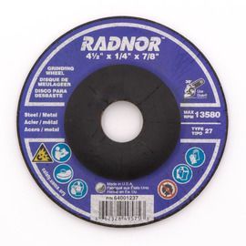 RADNOR™ 4.5 RADNOR™ 4.5" X 1/4" X 7/8" Ceramic Alumina Depressed Center Type 27 Grinding Wheel