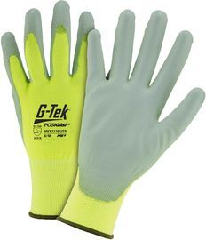 PIP Global Safety® Small G-Tek® PosiGrip® 13 Gauge Gray Flat Polyurethane Palm And Finger Coated Work Gloves With Polyester And Spandex Liner And Knit Wrist PIP Global Safety® Small G-Tek® PosiGrip® 13 Gauge Gray Flat Polyurethane Palm And Finger Coated Work Gloves With Polyester And Spandex Liner And Knit Wrist