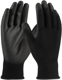 PIP Global Safety® Small 13 Gauge Black Flat Polyurethane Palm And Finger Coated Work Gloves With Polyester Liner And Knit Wrist