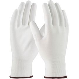 PIP Global Safety® Small 13 Gauge White Flat Polyurethane Palm And Finger Coated Work Gloves With Polyester Liner And Knit Wrist