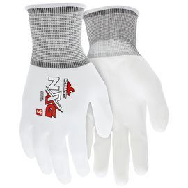 MCR Safety® Large NXG 13 Gauge White Polyurethane Palm And Fingertip Coated Work Gloves With Nylon Liner And Knit Wrist