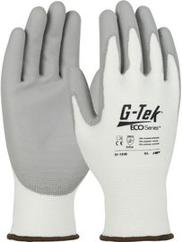 PIP Global Safety® Large G-Tek® ECO Series™ 13 Gauge Gray Flat Polyurethane Palm And Finger Coated Work Gloves With Recycled Plastic Liner And Knit Wrist