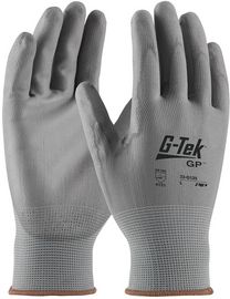 PIP Global Safety® 2X G-Tek® 13 Gauge Gray Flat Polyurethane Palm And Finger Coated Work Gloves With Nylon Liner And Knit Wrist