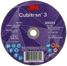 3M™ 4 3M™ 4" X 1/2" X .38" Cubitron™ 36+ Grit Precision Shaped Ceramic Type 1 Cut-Off Wheel