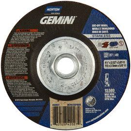 Norton® 4.5" X 3/32" X 5/8" - 11" Gemini® Extra Coarse Grit Aluminum Oxide Type 27/42 Depressed Center Cut-Off Wheel