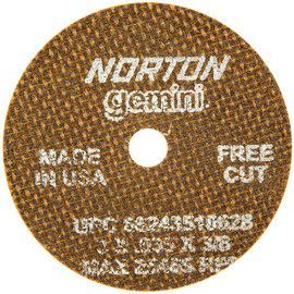 Norton® 3" X .035" X 3/8" Gemini® Medium Grit Aluminum Oxide Type 1/41 Cut-Off Wheel