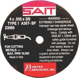 United Abrasives 4" X .035" X 3/8" SAIT Aluminum Oxide Type 1/Type 41 Cut-Off Wheel