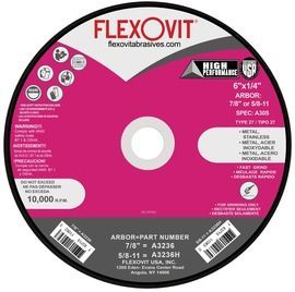 FlexOVit® 6" X 1/4" X 7/8" HIGH PERFORMANCE™ 30 Grit Aluminum Oxide Type 27 Grinding Wheel