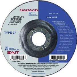United Abrasives 4 1/2" X 1/8" X 7/8" SAIT Ceramic Aluminum Oxide Depressed Center Type 27 Grinding Wheel