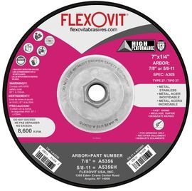 FlexOVit® 7" X 1/4" X 5/8" - 11" HIGH PERFORMANCE™ 30 Grit Aluminum Oxide Type 27 Grinding Wheel