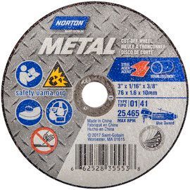 Norton® 3" X 1/16" X 3/8" Metal A AO Coarse Grit Aluminum Oxide Type 1/41 Cut-Off Wheel