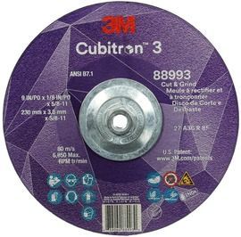 3M™ 9 3M™ 9" X 1/8" Cubitron™ 36+ Grit Precision Shaped Ceramic Type 27 Grinding And Cut-Off Wheel