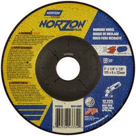 Norton® 5" X 1/4" X 7/8" NorZon Plus® Extra Coarse Grit Ceramic Alumina Type 27 Depressed Center Grinding Wheel
