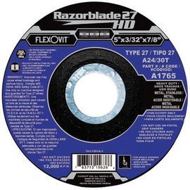 FlexOVit® 4.5 FlexOVit® 4.5" X 3/32" X 5/8" - 11" Razorblade 27® 24/30 Grit Aluminum Oxide Type 27 Cut-Off Wheel
