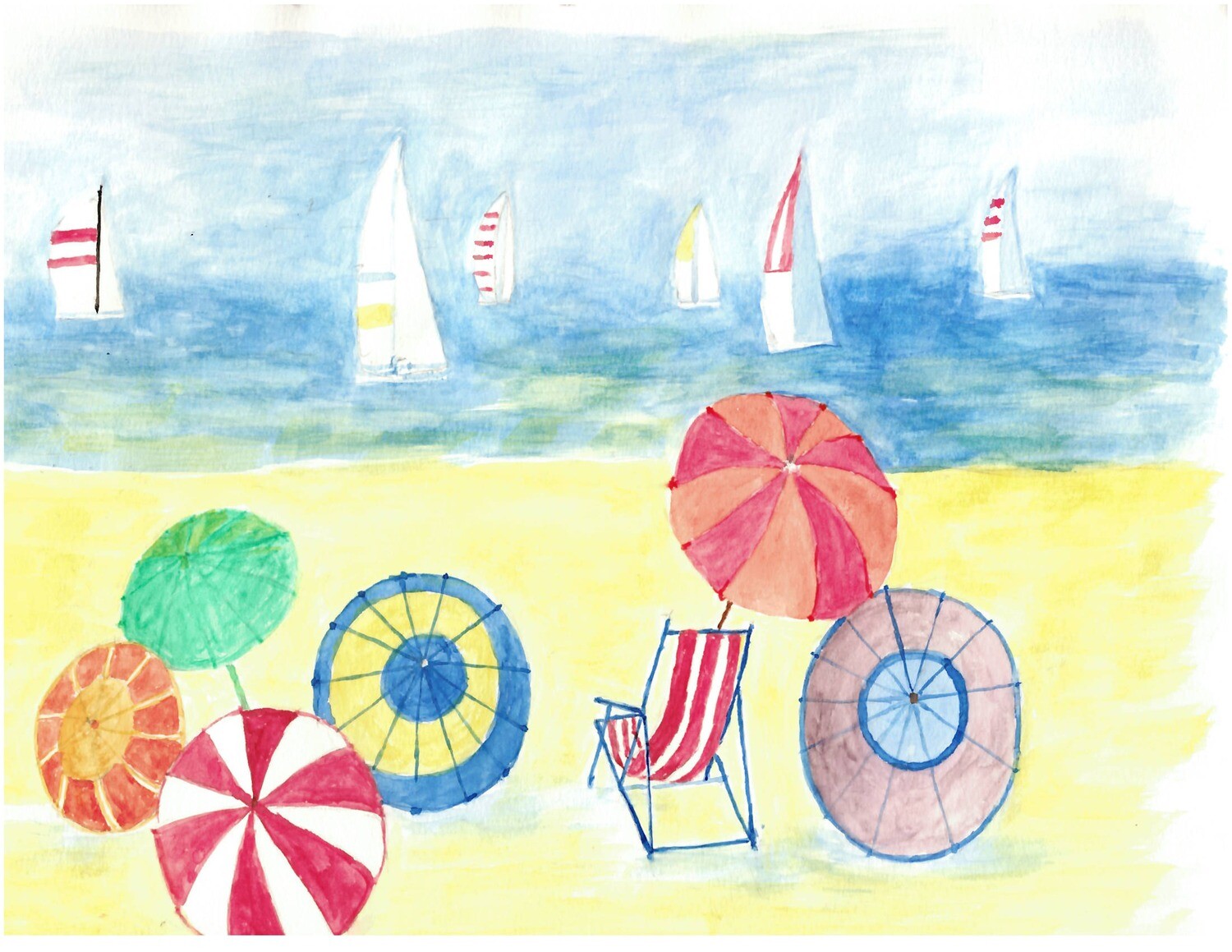 Print 11x17 - Beach & Sailboat by Ho Qing