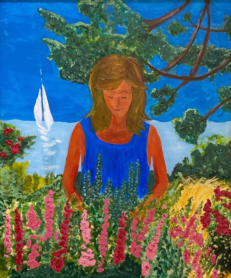 Print 11x17 - Hannah in the garden by Judy Donahue