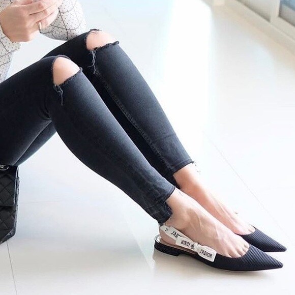 IN STOCK 1:1 Christian Dior J&#39;adior Ribbon Pointy Toe Sling Back Flats SIZE 9-9.5 /42EU