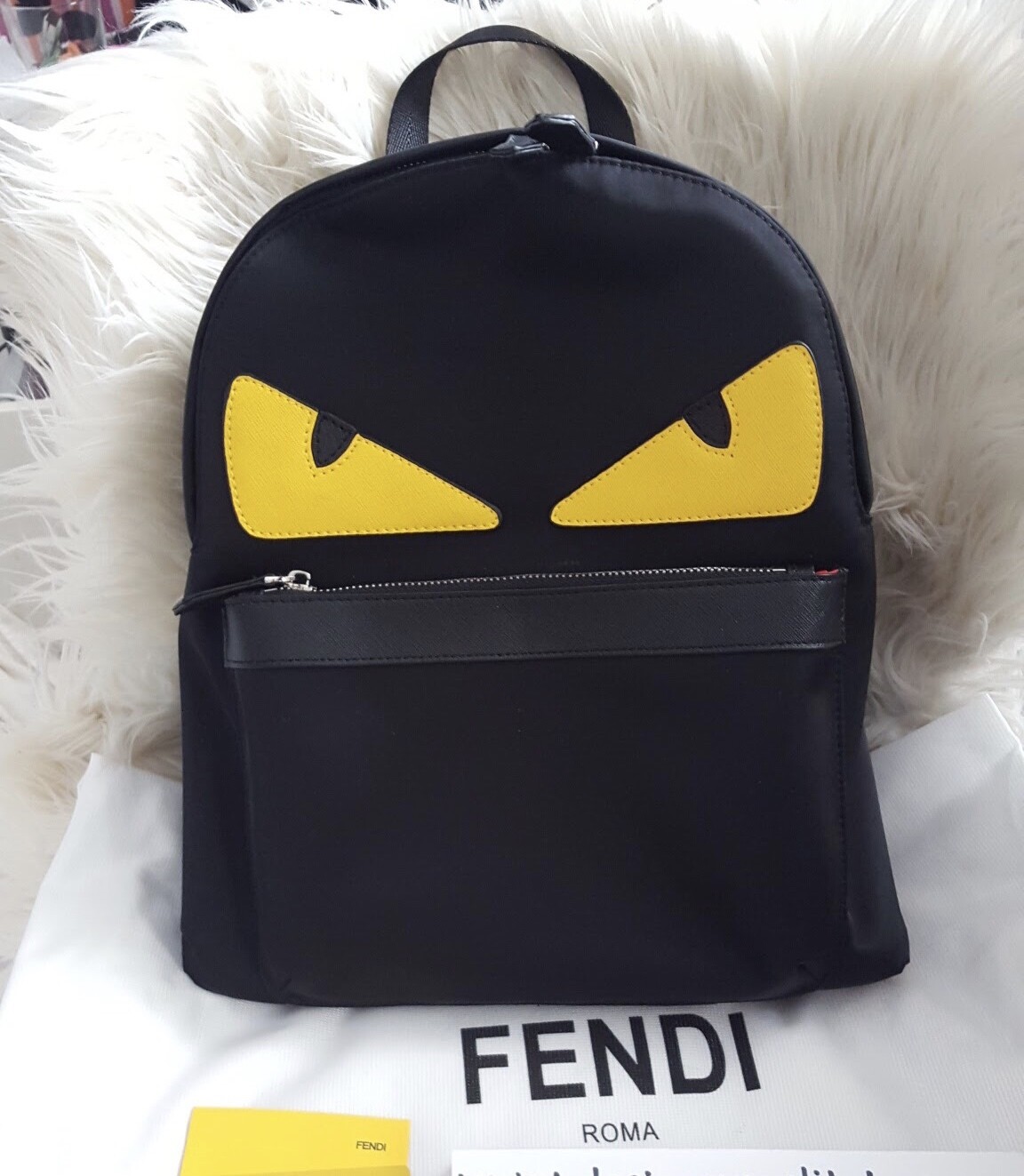 IN STOCK Fendi Black Nylon Leather Monster Backpack Bag - Unisex