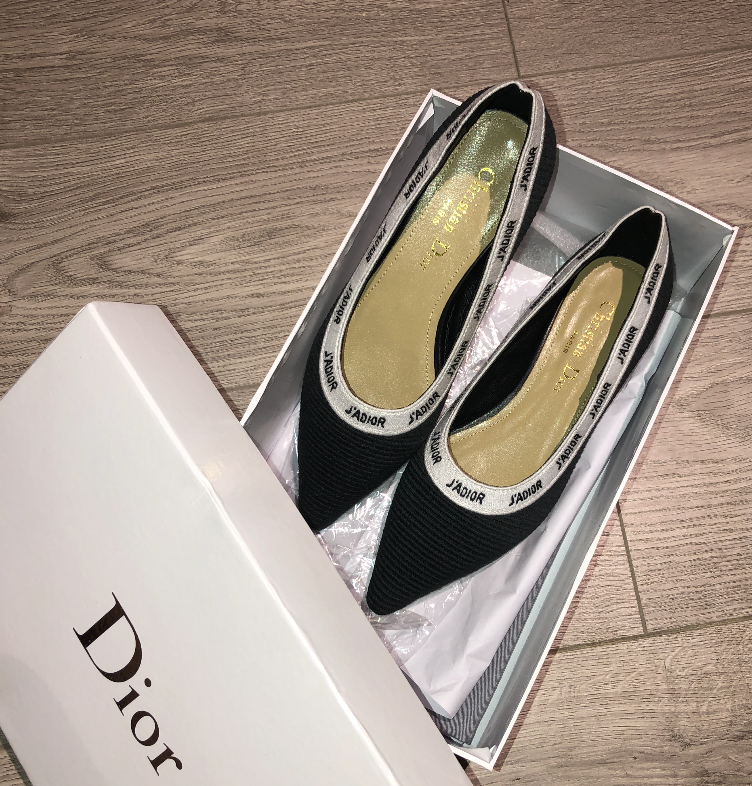 IN STOCK - 1:1 Christian Dior J'Adior black Embroidered Ballet Flat ...