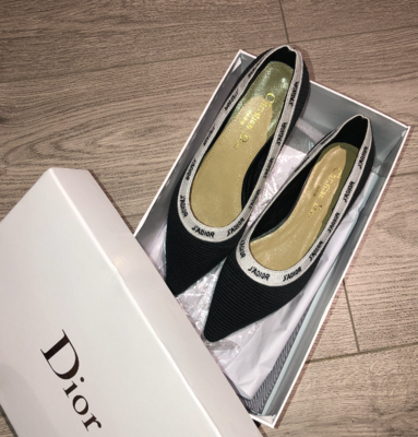 IN STOCK - 1:1 Christian Dior J&#39;Adior black Embroidered Ballet Flat Size 38EU / 7- 7.5US