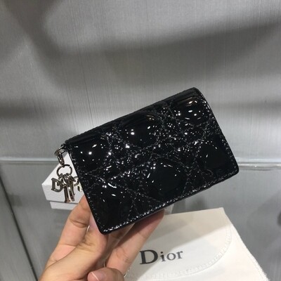 IN STOCK 1:1 Christian Lady Dior Flap Card Holder Wallet -Black Silver HW