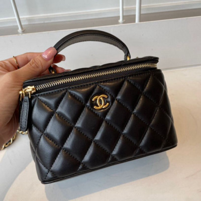PRE ORDER- NEW S21 1:1 Chanel Vanity with Chain Bag- Black  Lambskin Gold HW