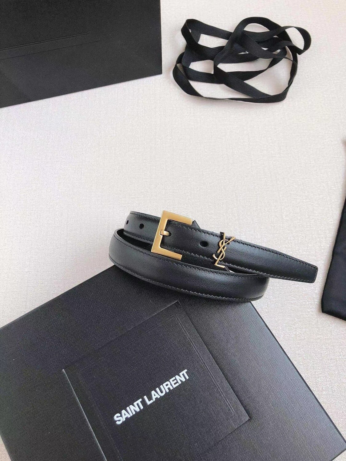 IN STOCK: 1:1 YSL Saint Laurent Cassandre Monogram Belt 2cm THIN -Length 90cm / size 75