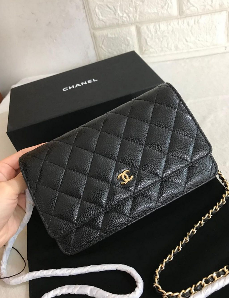 PRE ORDER 1:1 Chanel Classic Wallet On Chain WOC - Gold hardward caviar