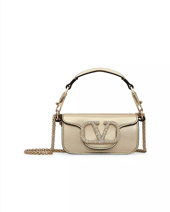 IN STOCK Valentino Garavani Locò Small Shoulder Bag -Gold Leather with Chain &amp; Jewel