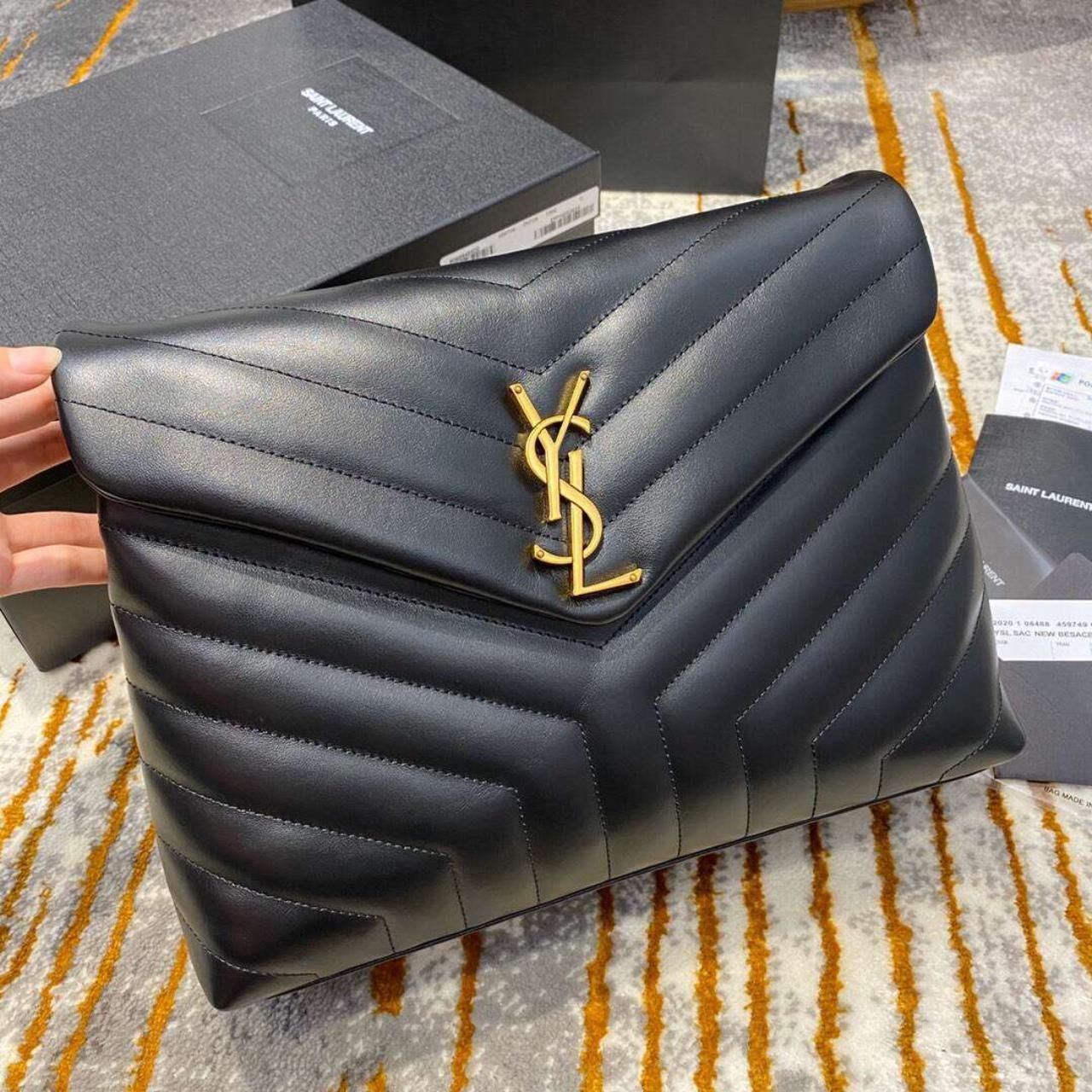 IN STOCK 1:1 Saint Laurent Loulou MEDIUM leather Shoulder Bag Black/Gold Hardware