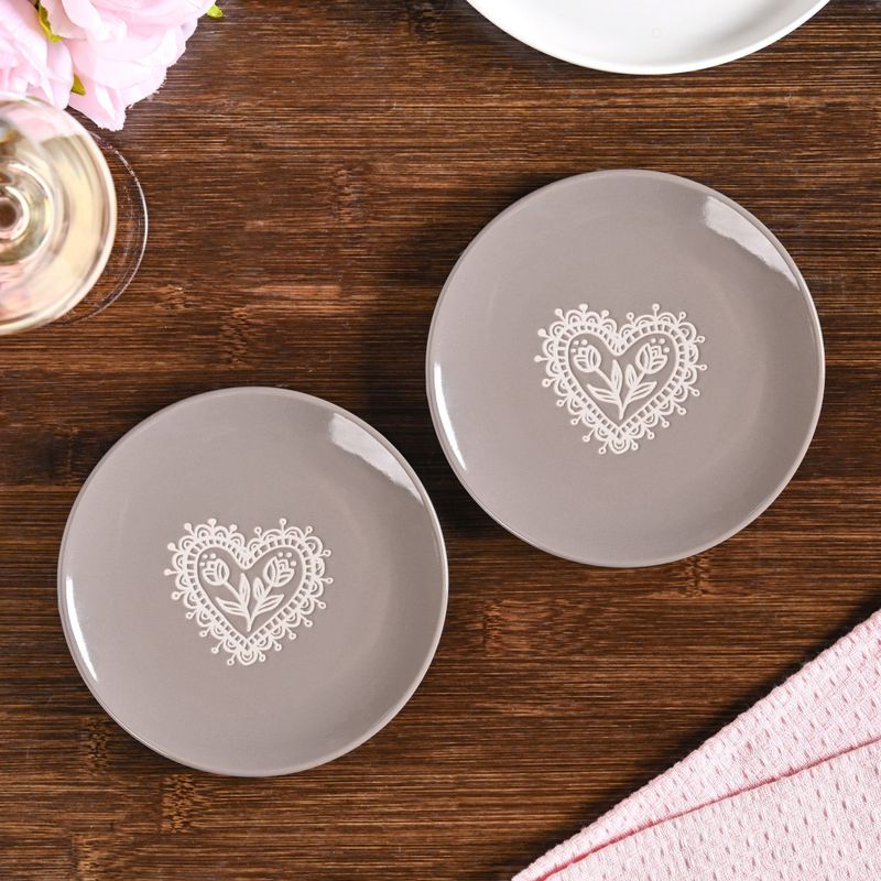 Hearty Ceramic Dessert Plate Taupe Grey Set Of 2 15cm