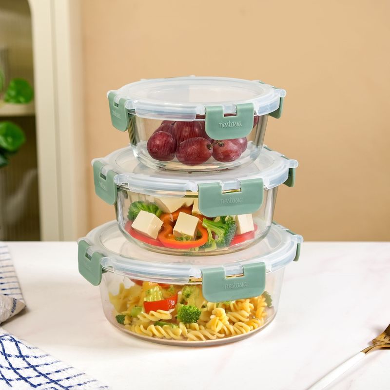 Nestro Pro Spill Proof Food Containers Set Of 3 Round Sage Green 400ml 600ml 950ml